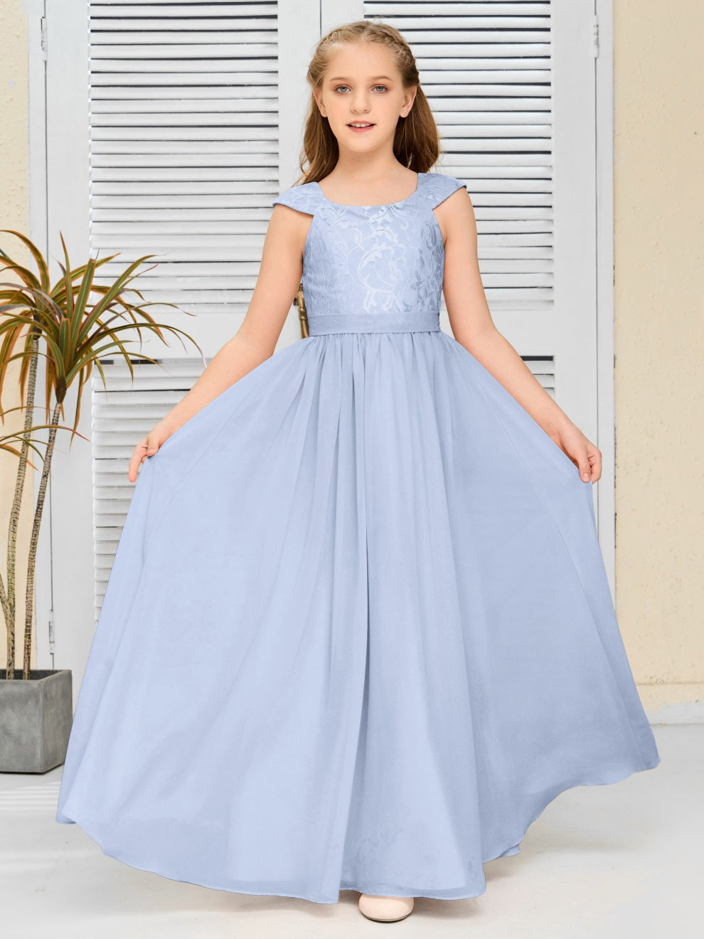 A Line Chiffon Spitze Junior Brautjungfer Kleid