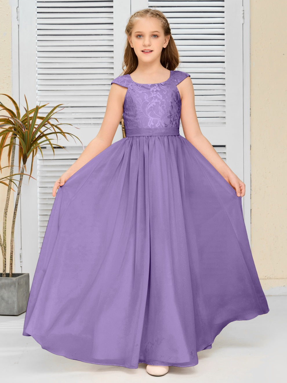 A Line Chiffon Spitze Junior Brautjungfer Kleid