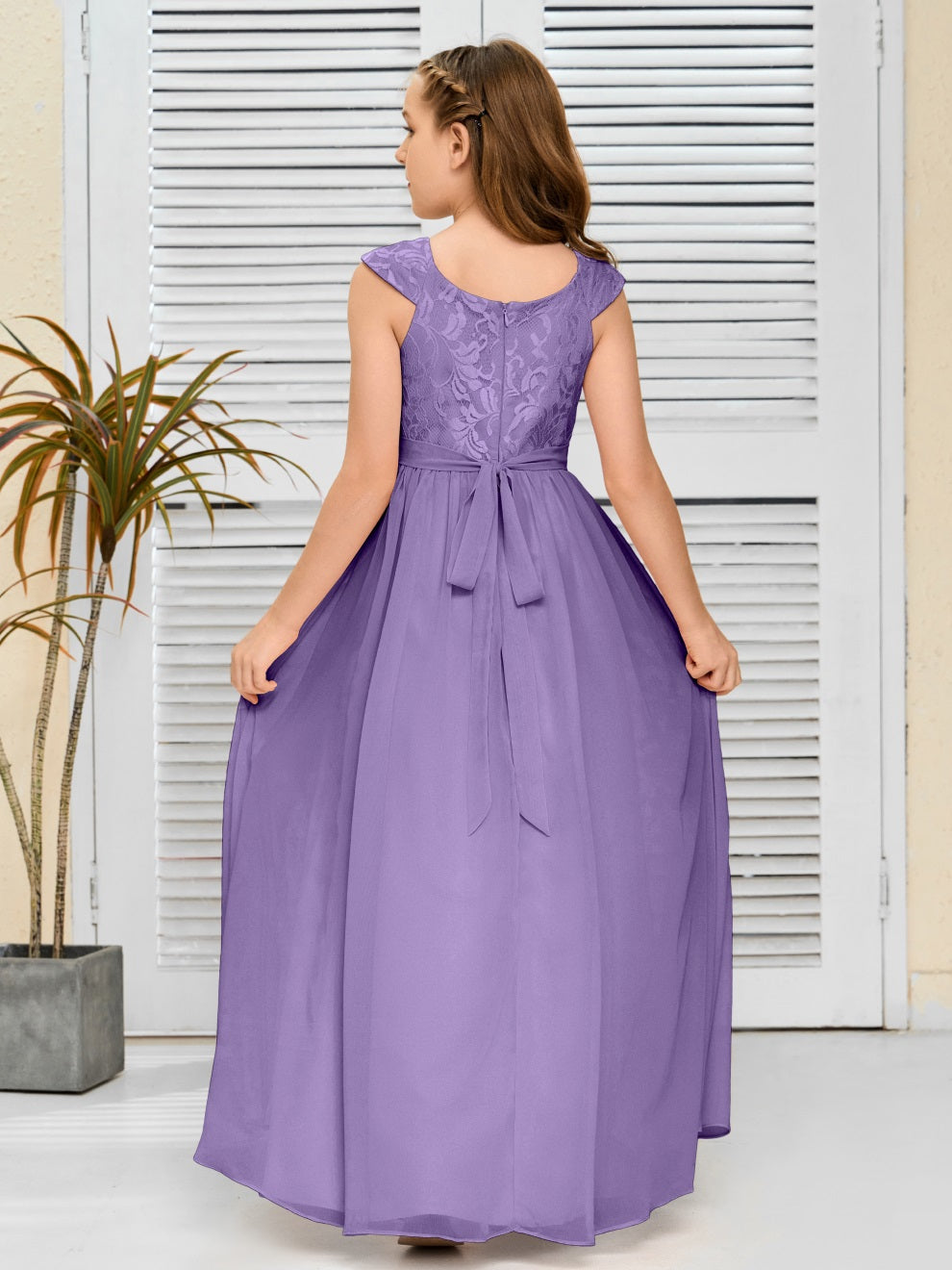 A Line Chiffon Spitze Junior Brautjungfer Kleid