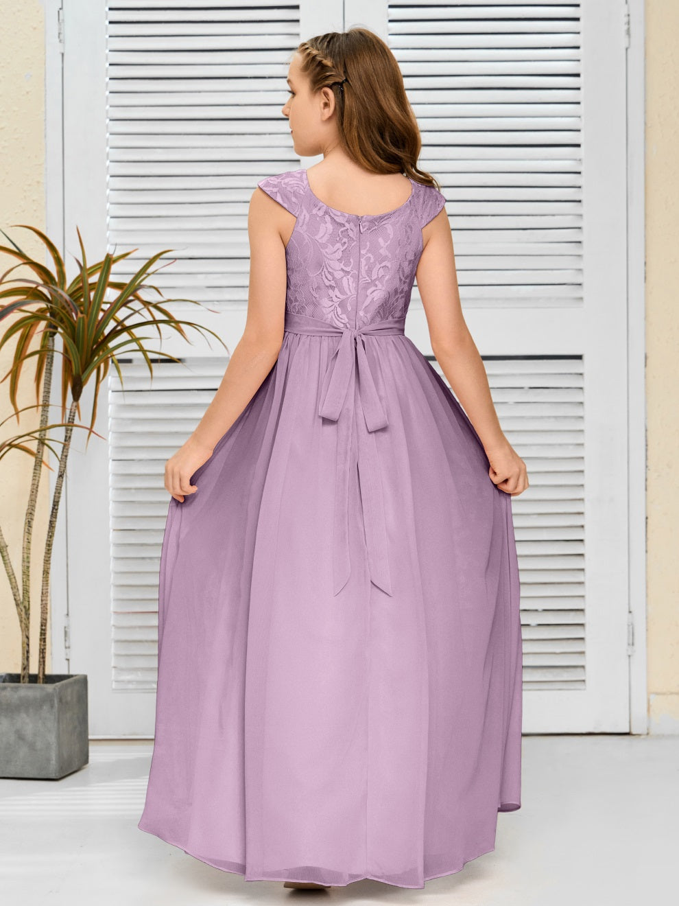 A Line Chiffon Spitze Junior Brautjungfer Kleid