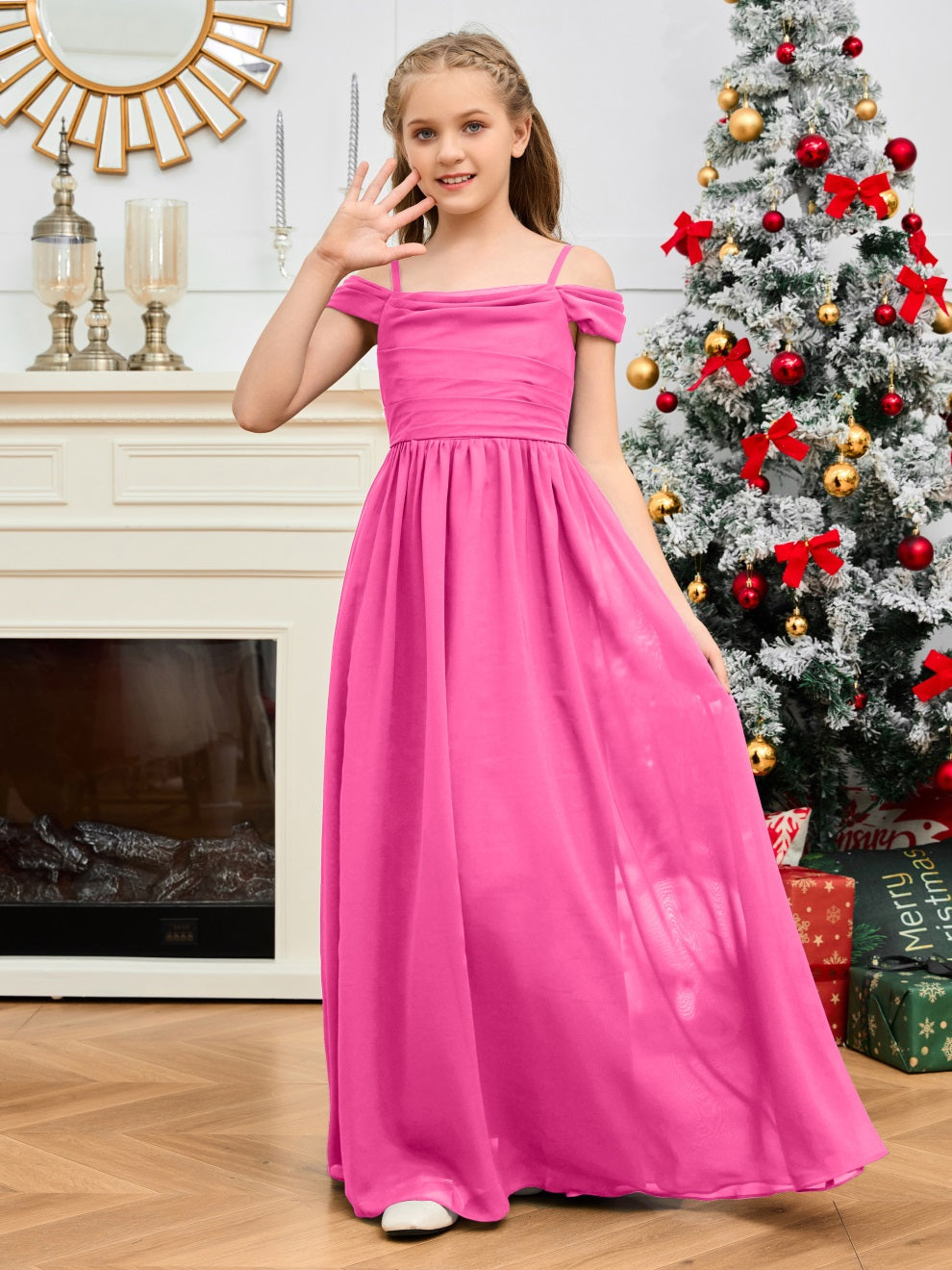 Wunderschönes Halter Chiffon Junior Brautjungfernkleid