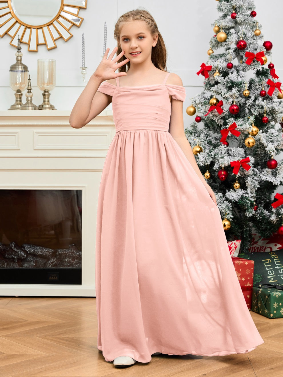 Wunderschönes Halter Chiffon Junior Brautjungfernkleid