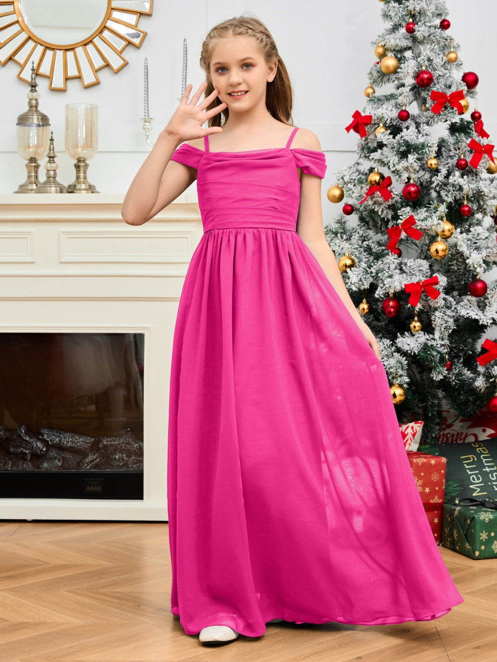 Wunderschönes Halter Chiffon Junior Brautjungfernkleid