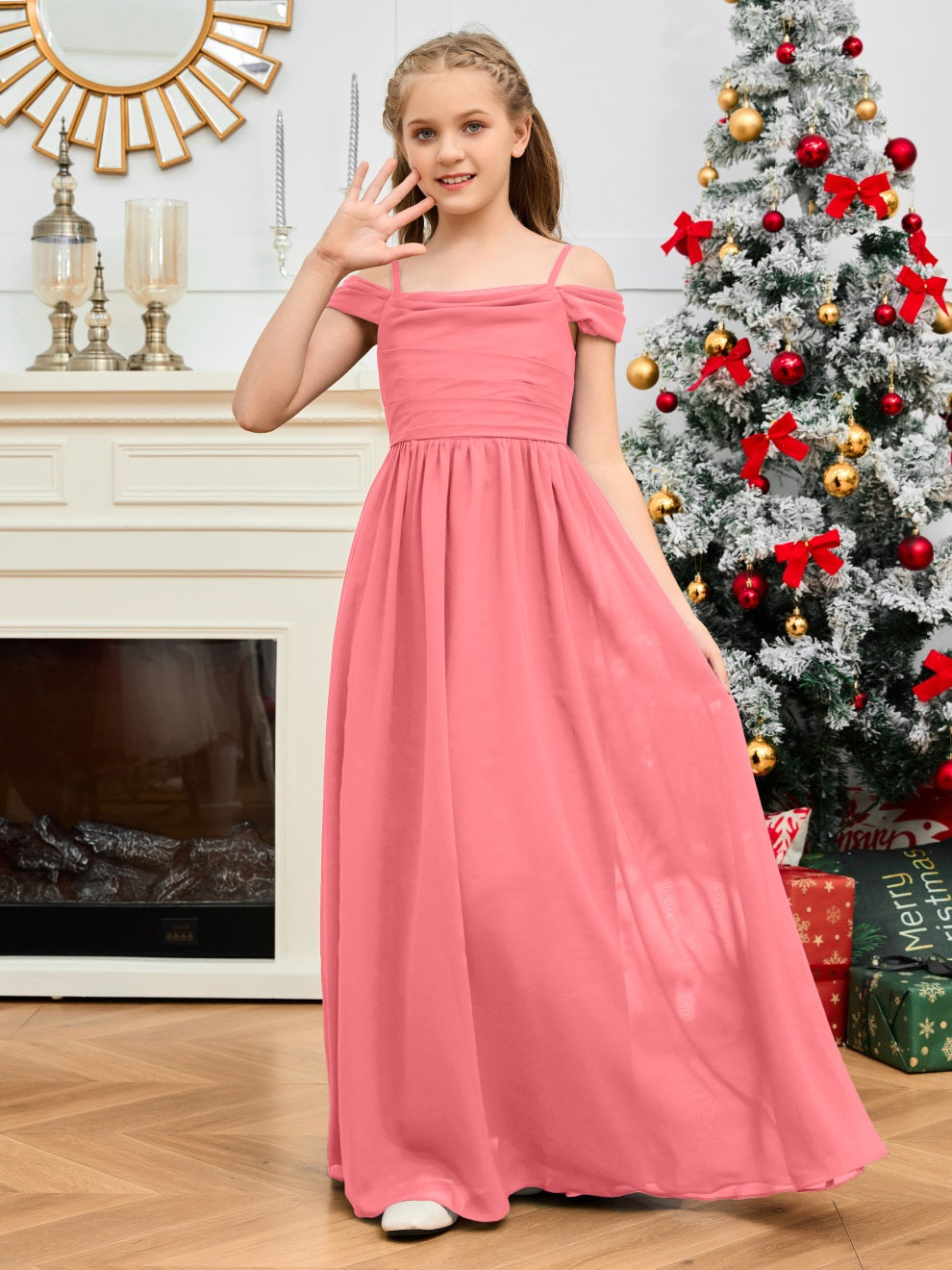 Wunderschönes Halter Chiffon Junior Brautjungfernkleid