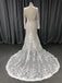Spitze mit Perlen V-Ausschnitt und V zurück lange Ärmel Brautkleid mit Schleppe C0002