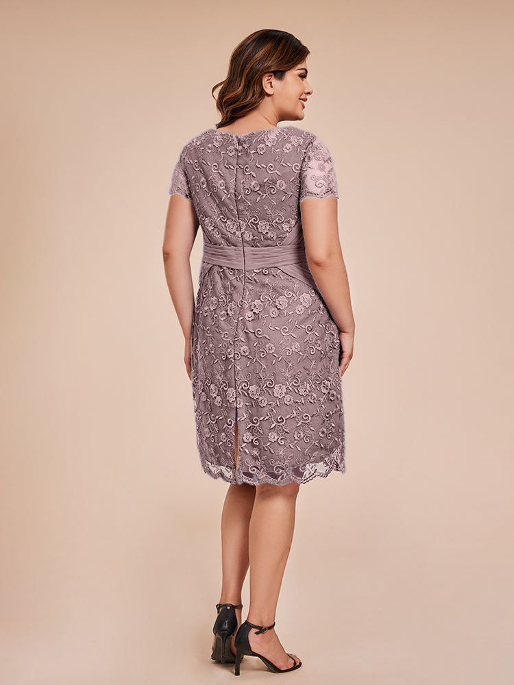 Rundhalsausschnitt Kurze Ärmel gegürtet Spitze Mutter der Braut Kleid