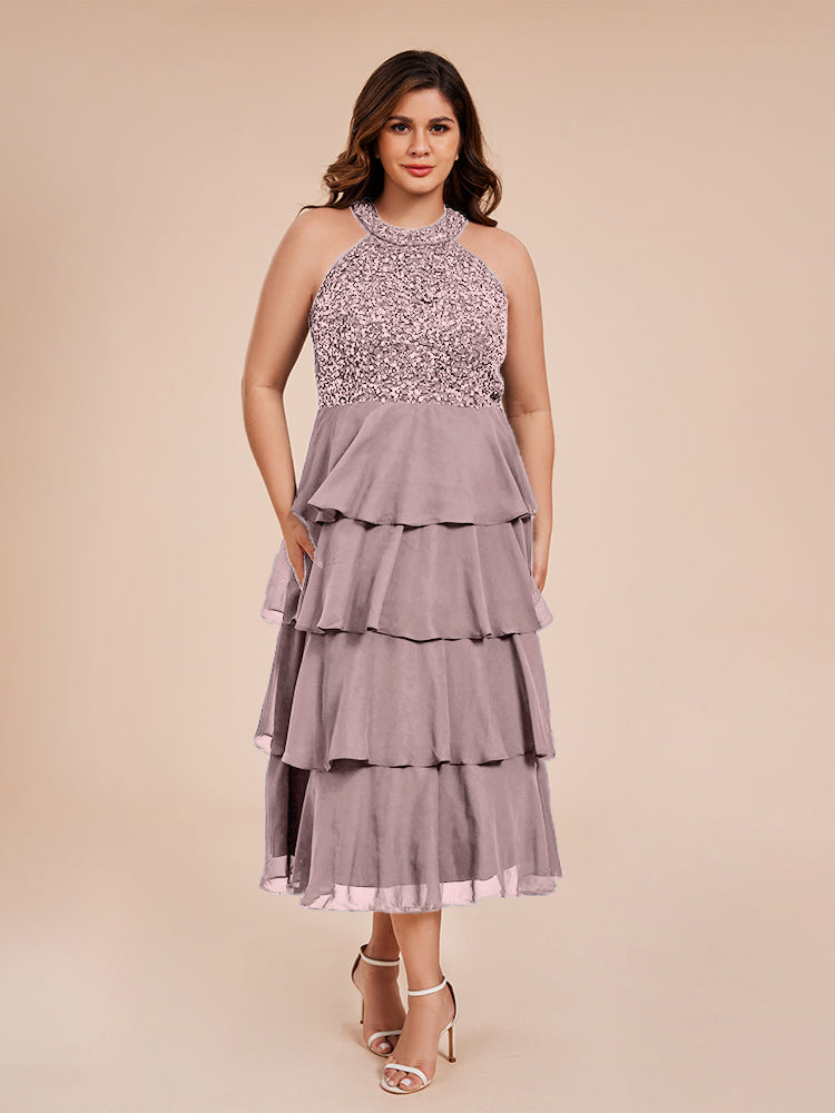 A Line Halter Delicate Beaded Top Layered Chiffon Mutter der Braut Kleid