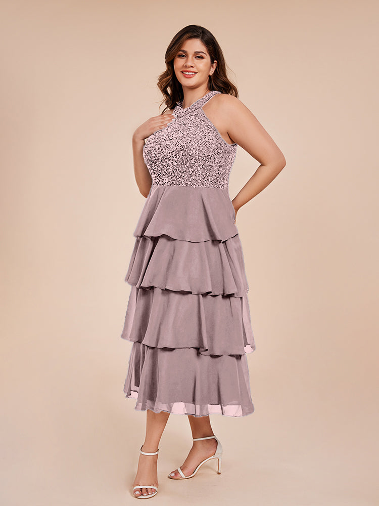 A Line Halter Delicate Beaded Top Layered Chiffon Mutter der Braut Kleid