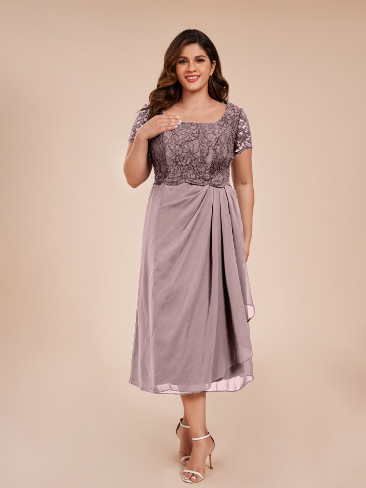 A Line Kurze Ärmel Spitze Mantel geraffte Mutter der Braut Kleid