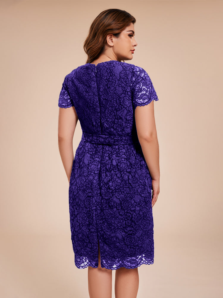 Mantel kurze Ärmel knielang Spitze Mutter der Braut Kleid mit Kristall Gürtel