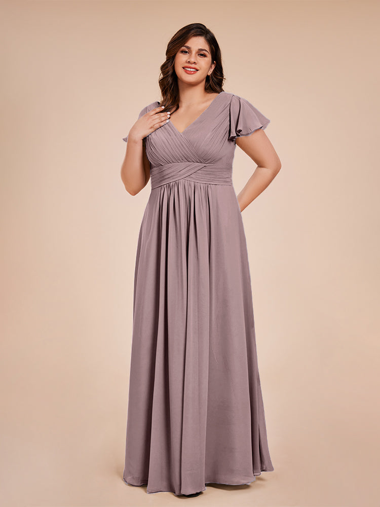 Übergröße Charlie A-Linie V-Ausschnitt Chiffon Brautjungfernkleider