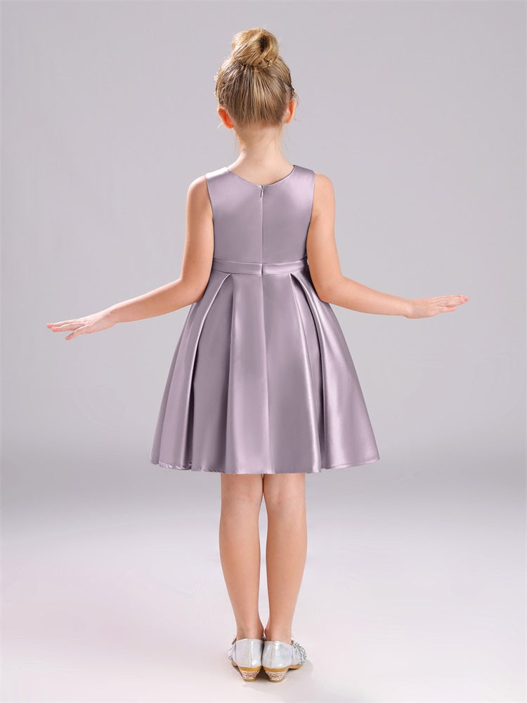 Col Bateau Sans Manches Satin Courte Robe Fille