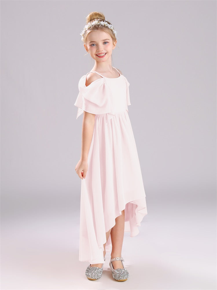 Aus der Schulter Riemen Lang Chiffon Junior Brautjungfernkleider