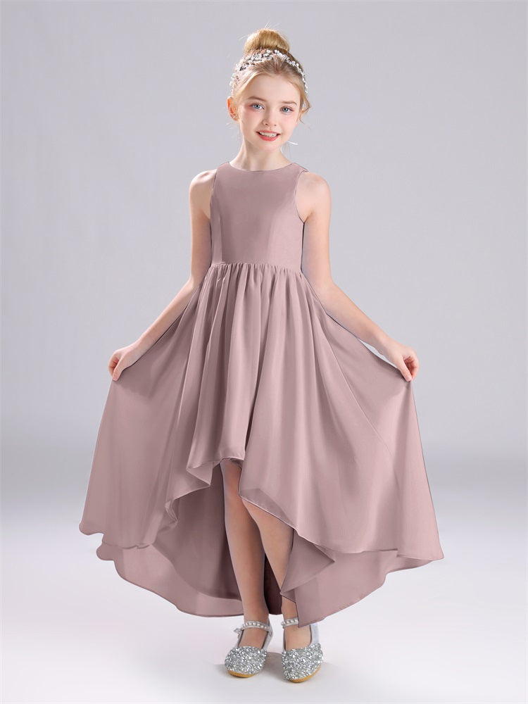 Juwel ärmellose A-Linie bodenlange Chiffon Junior Brautjungfernkleider