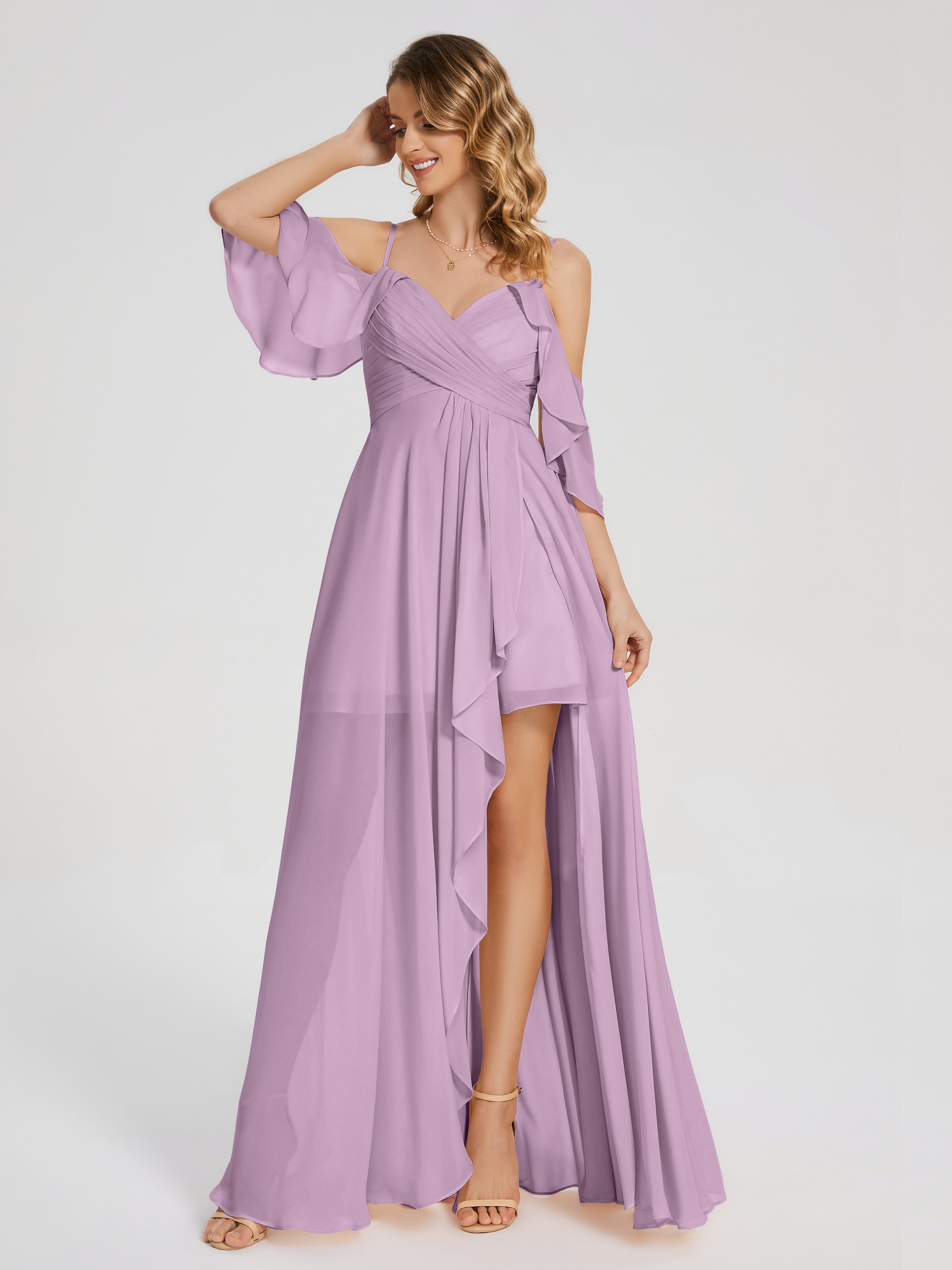 Lilah Asymmetrisch Off-Shoulder Chiffon Brautjungfernkleider