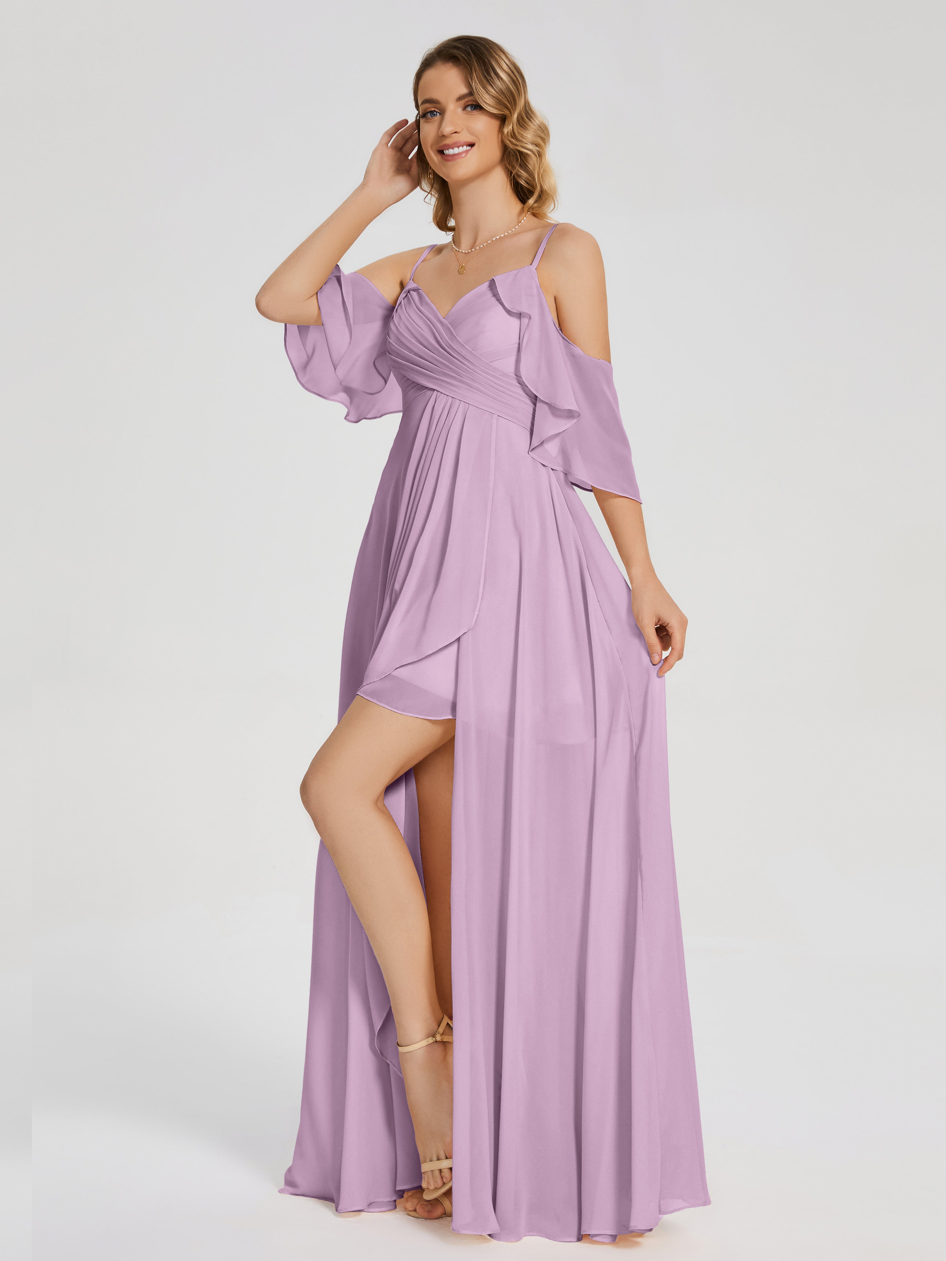 Lilah Asymmetrisch Off-Shoulder Chiffon Brautjungfernkleider