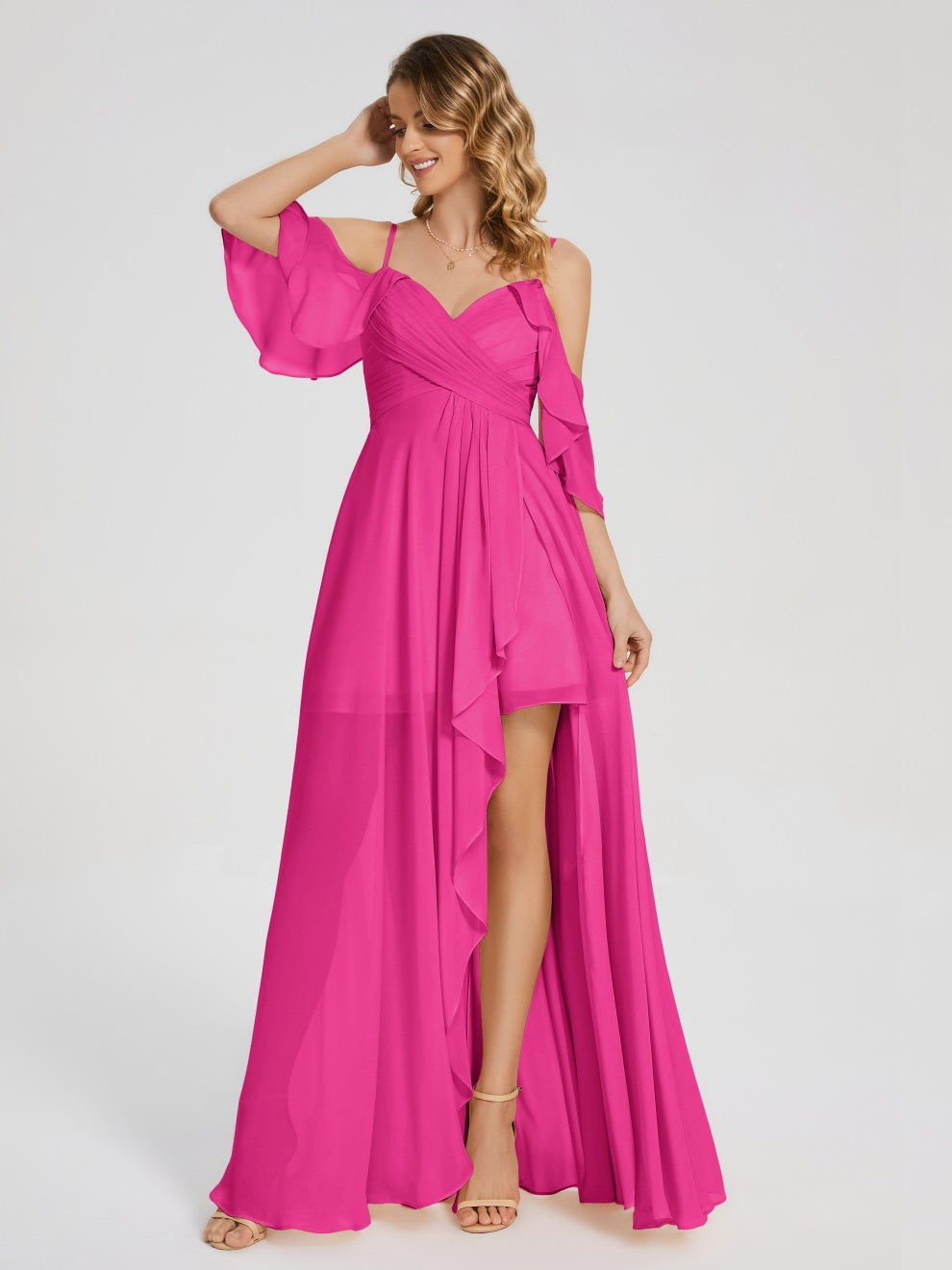 Lilah Asymmetrisch Off-Shoulder Chiffon Brautjungfernkleider