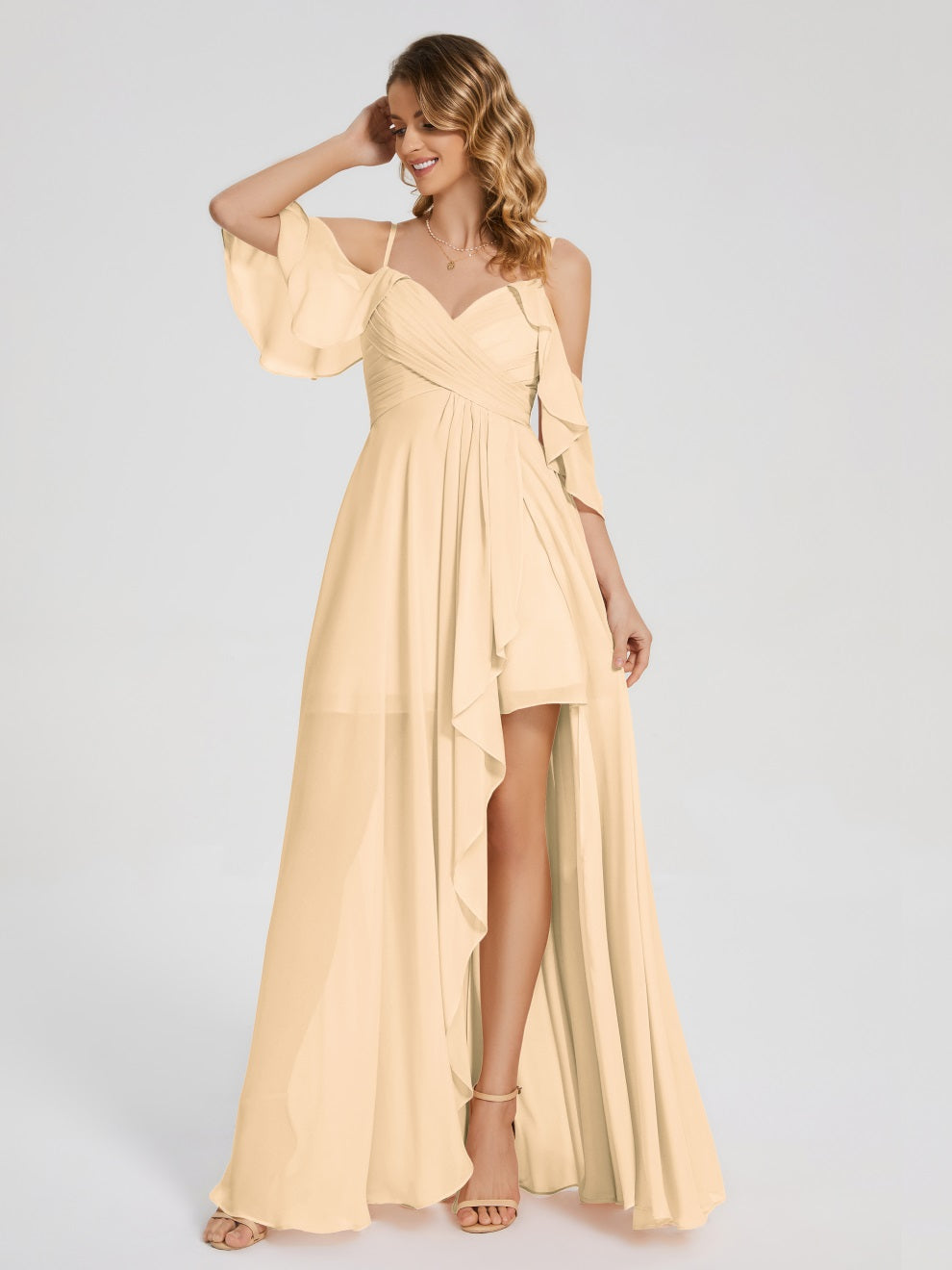 Lilah Asymmetrisch Off-Shoulder Chiffon Brautjungfernkleider