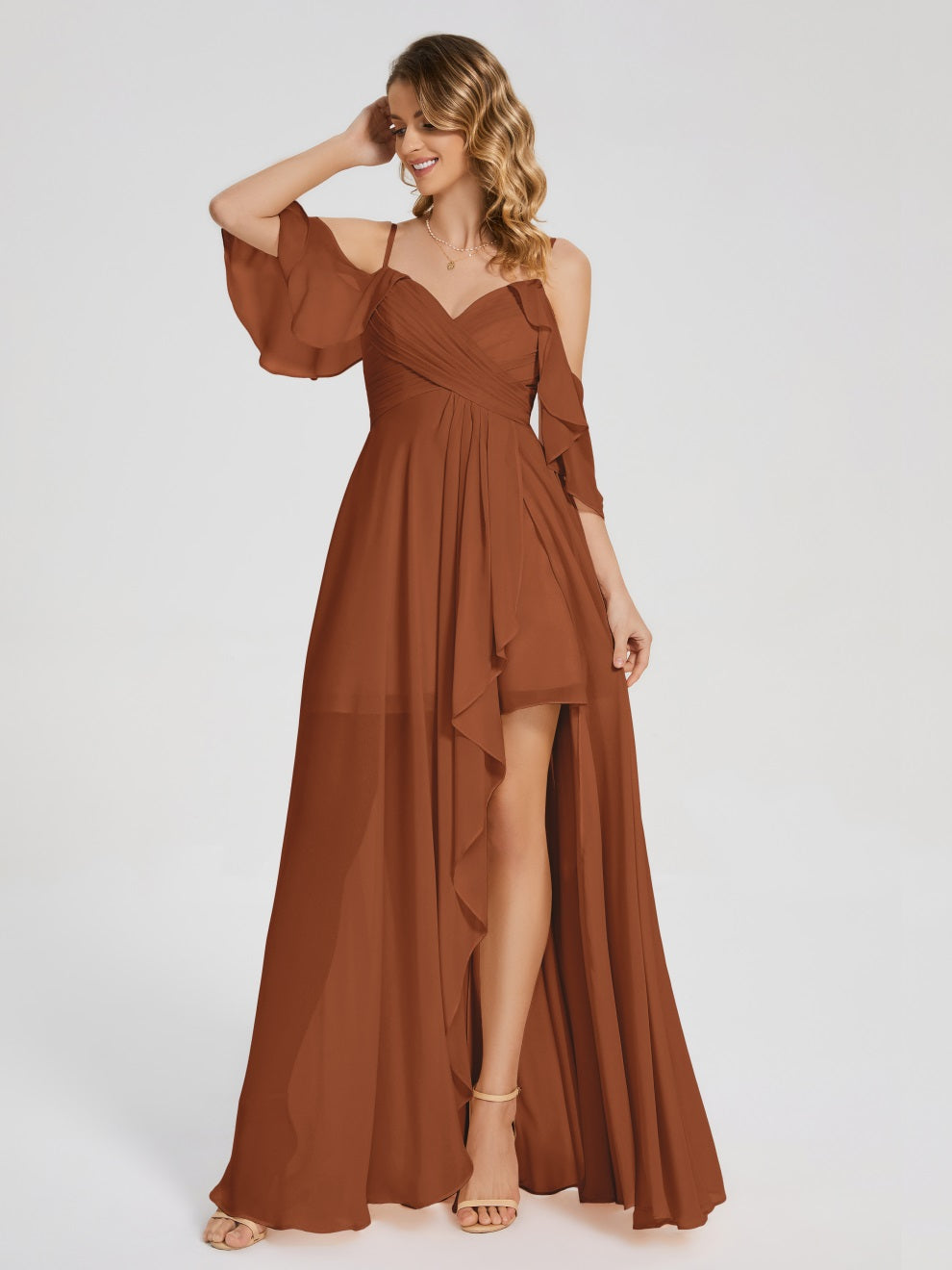 Lilah Asymmetrisch Off-Shoulder Chiffon Brautjungfernkleider