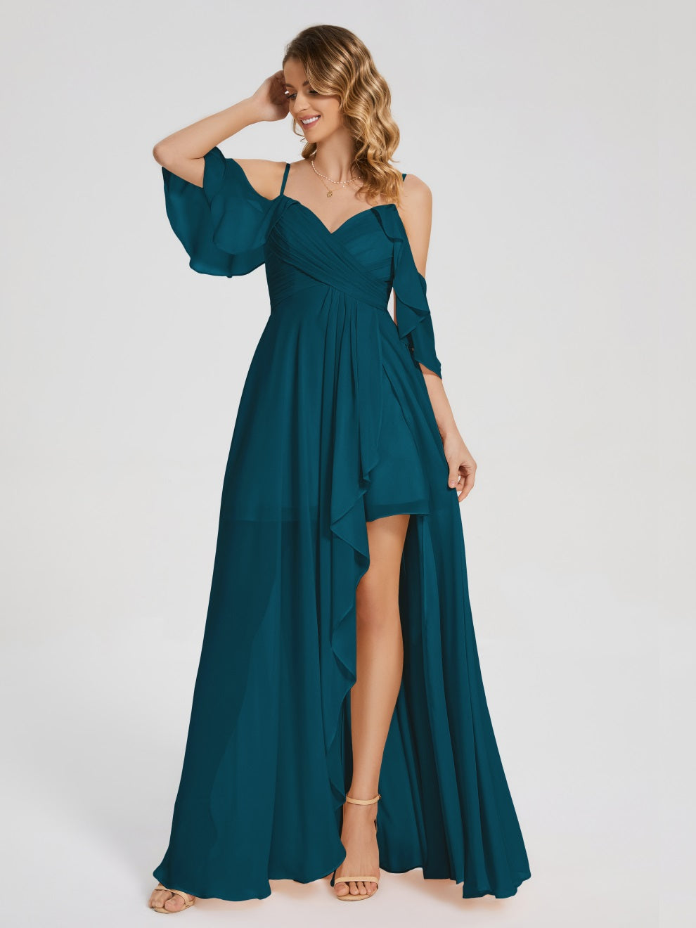 Lilah Asymmetrisch Off-Shoulder Chiffon Brautjungfernkleider