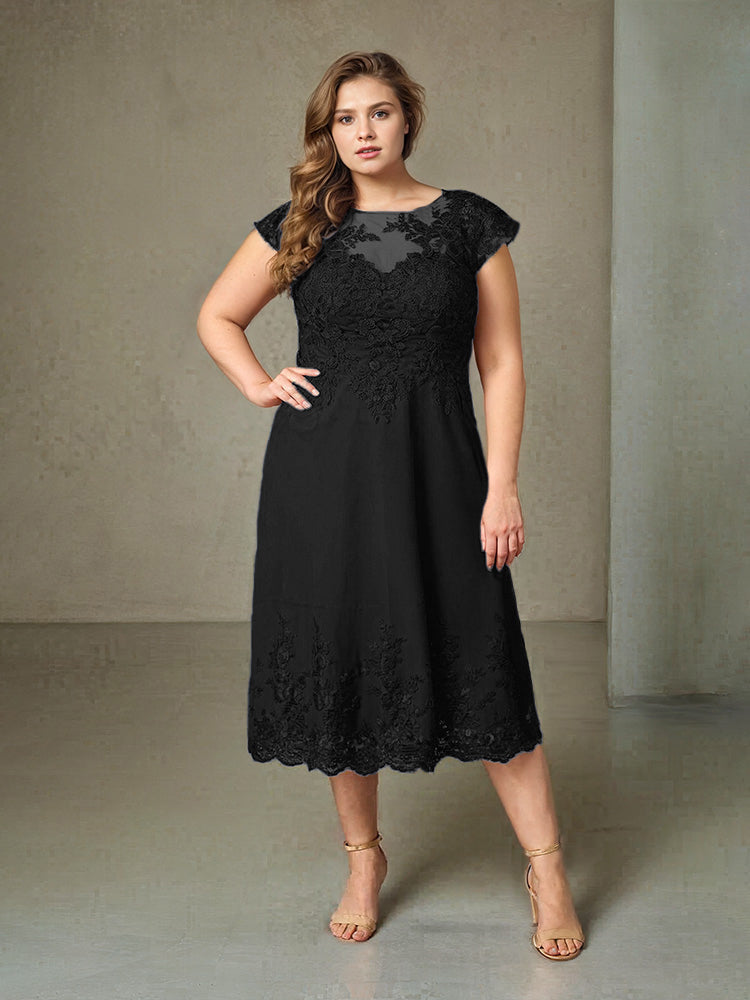 Plus Size Tee Länge Spitze Applikationen Chiffon Mutter der Braut Kleid