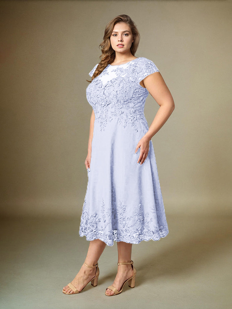 Plus Size Tee Länge Spitze Applikationen Chiffon Mutter der Braut Kleid