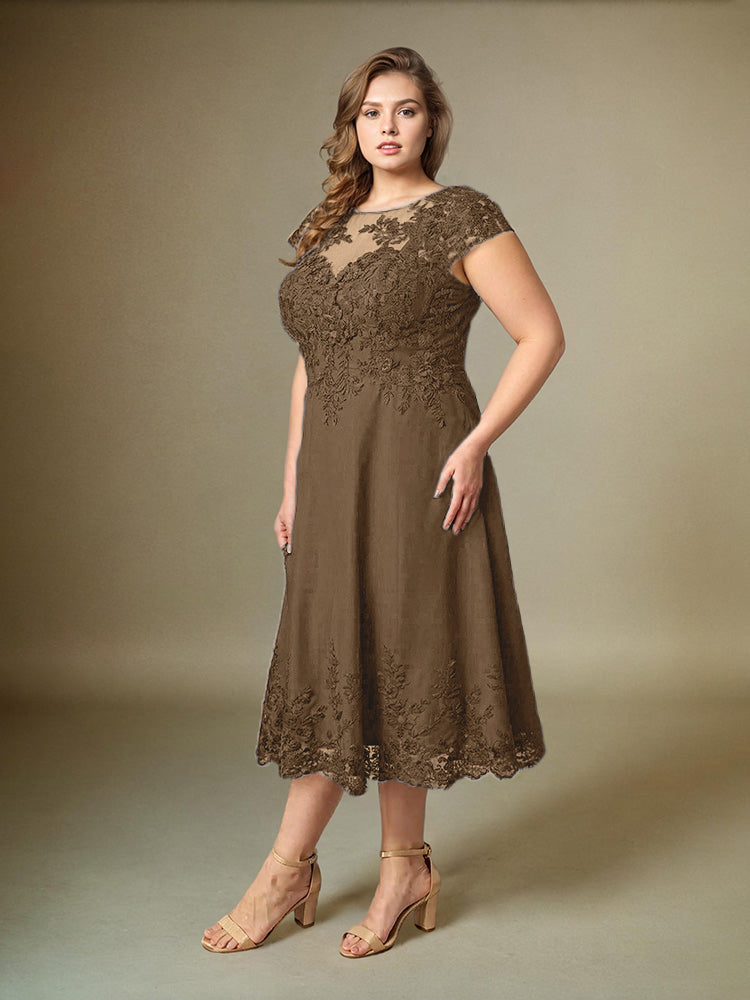 Plus Size Tee Länge Spitze Applikationen Chiffon Mutter der Braut Kleid