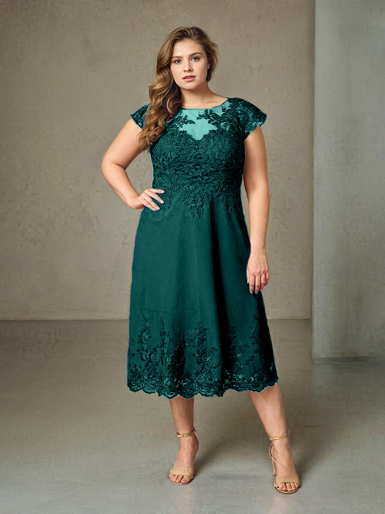 Plus Size Tee Länge Spitze Applikationen Chiffon Mutter der Braut Kleid