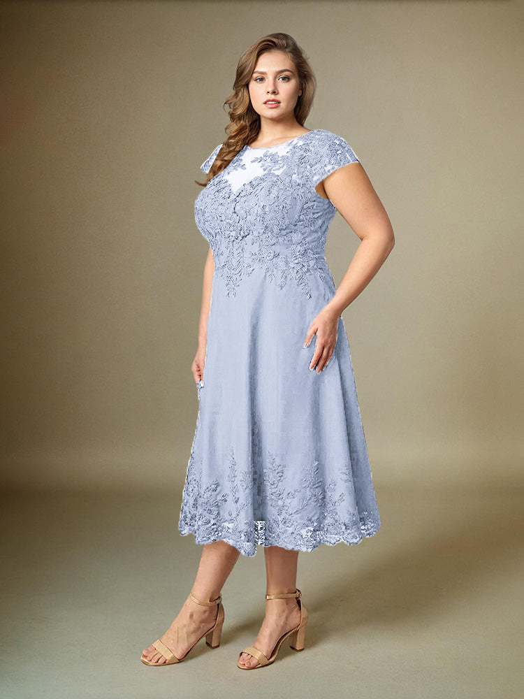 Plus Size Tee Länge Spitze Applikationen Chiffon Mutter der Braut Kleid