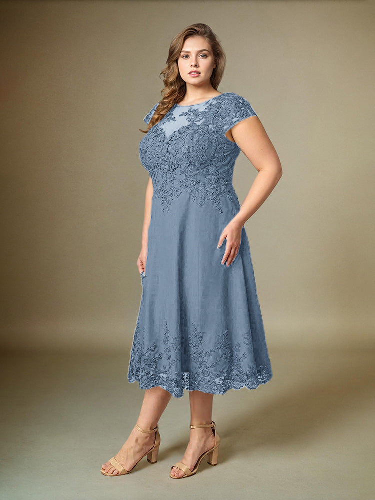 Plus Size Tee Länge Spitze Applikationen Chiffon Mutter der Braut Kleid