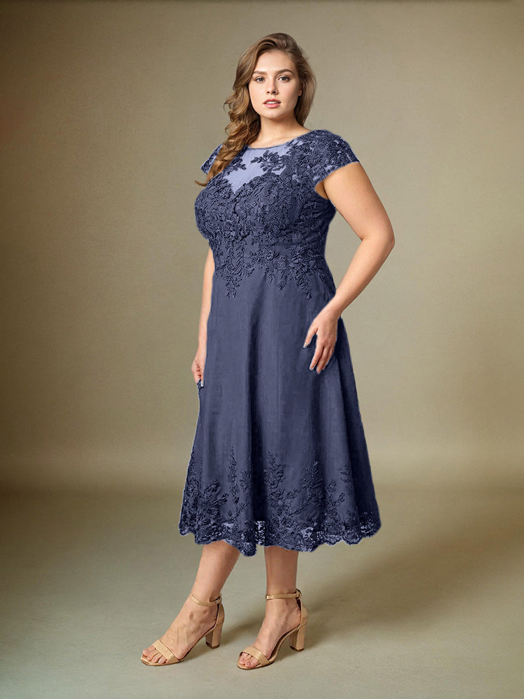 Plus Size Tee Länge Spitze Applikationen Chiffon Mutter der Braut Kleid