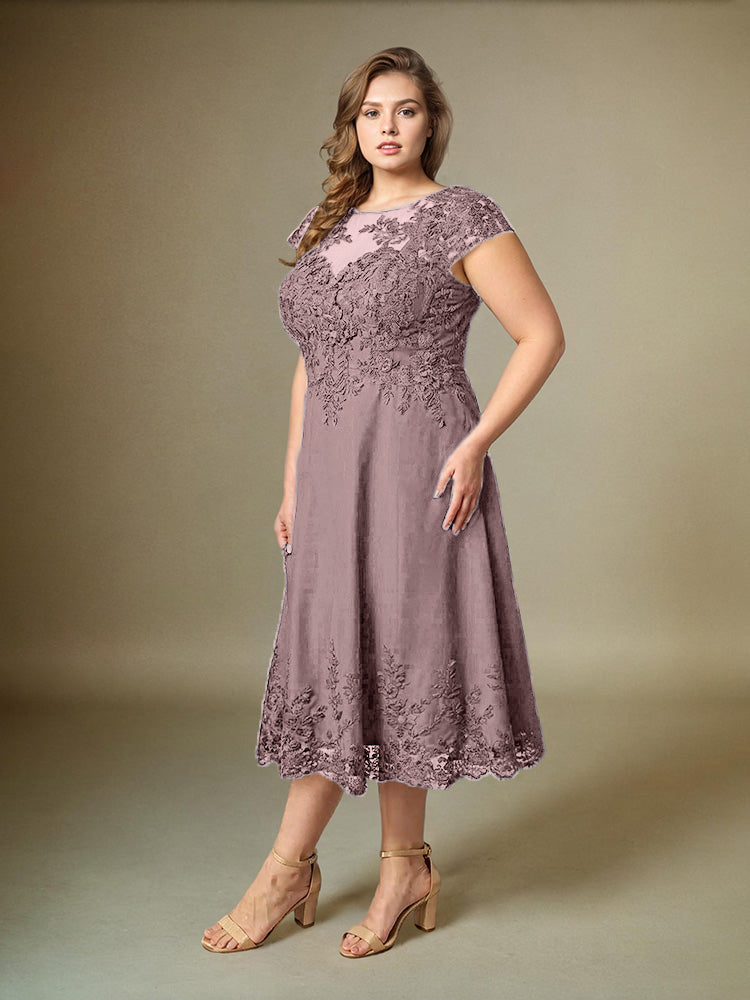 Plus Size Tee Länge Spitze Applikationen Chiffon Mutter der Braut Kleid