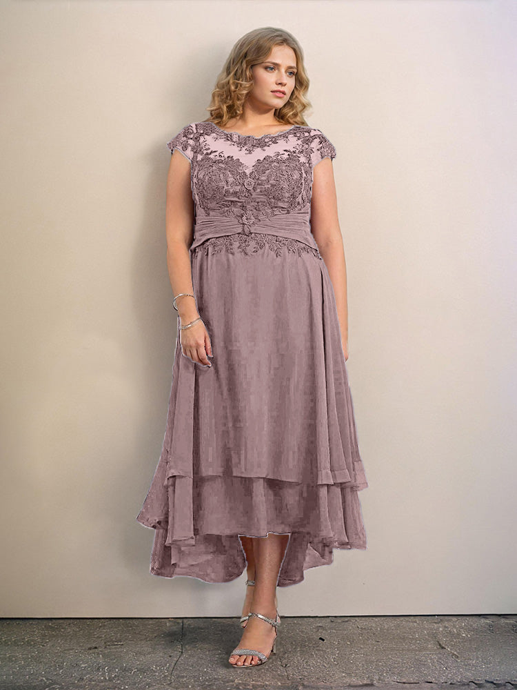 Plus Größe hoch niedrig Spitze Appliques Chiffon Mutter der Braut Kleid