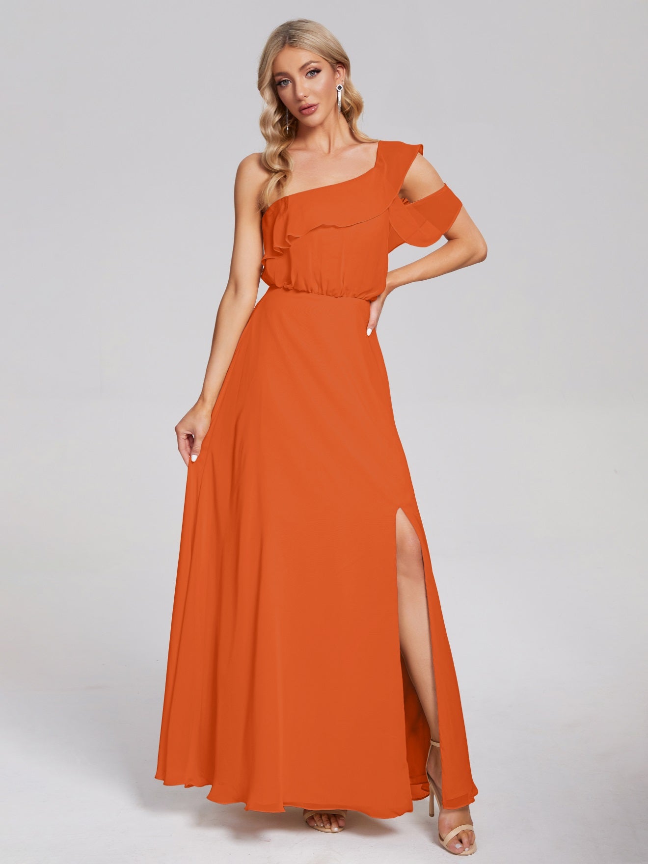 Paislee One-Shoulder-Träger Chiffon Brautjungfernkleider Mit Rüschen