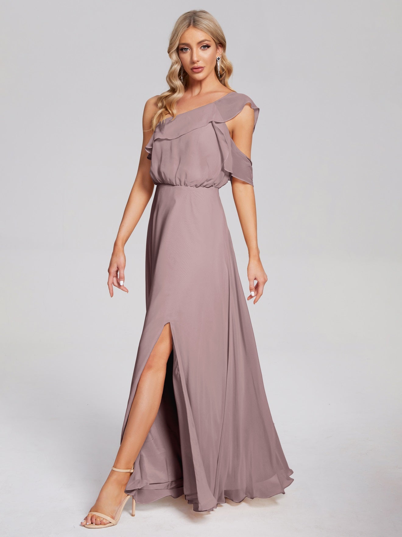 Paislee One-Shoulder-Träger Chiffon Brautjungfernkleider Mit Rüschen