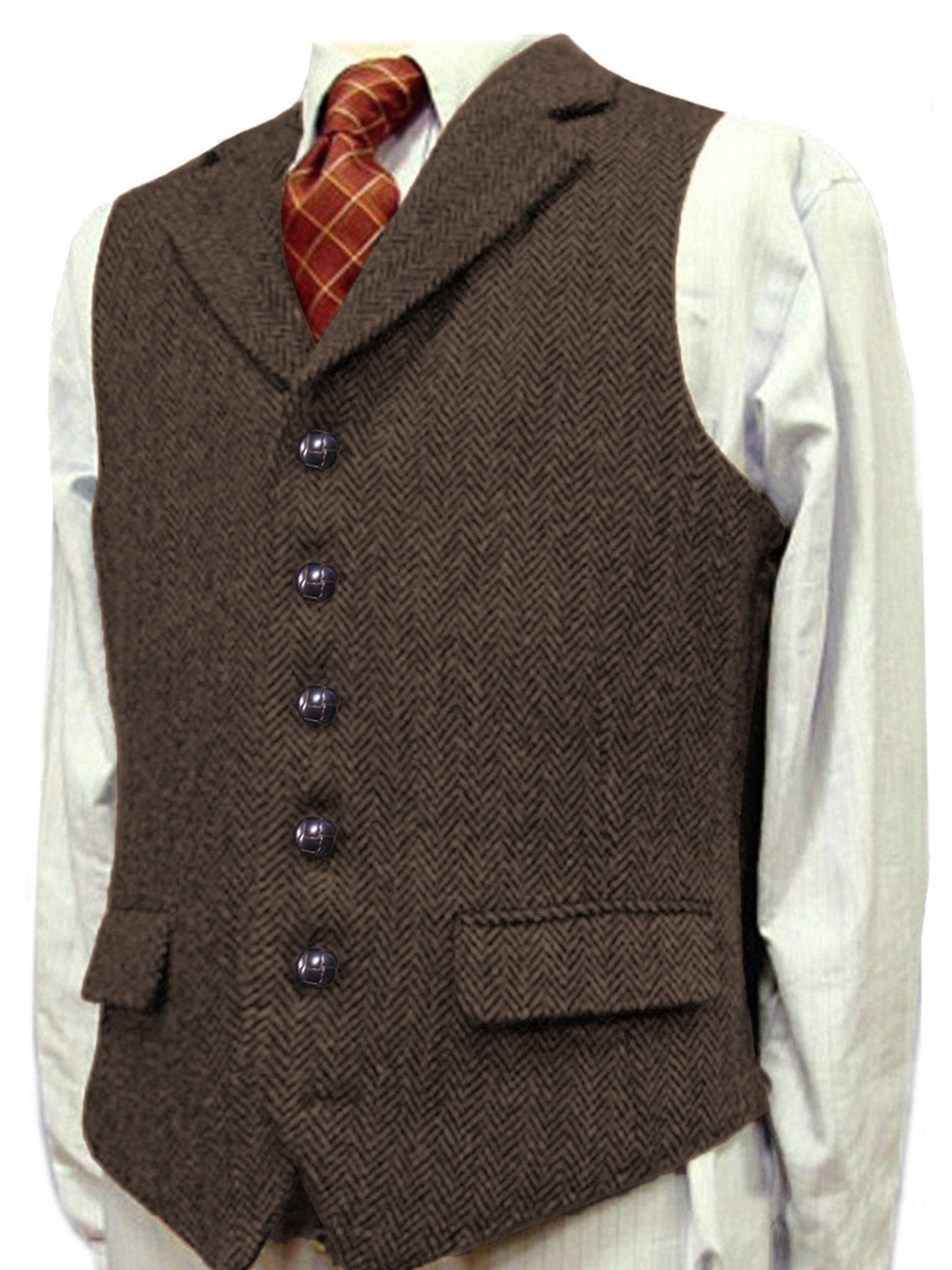 Herrenweste Herringbone Hochzeit Bräutigam Best Business Slim Vest