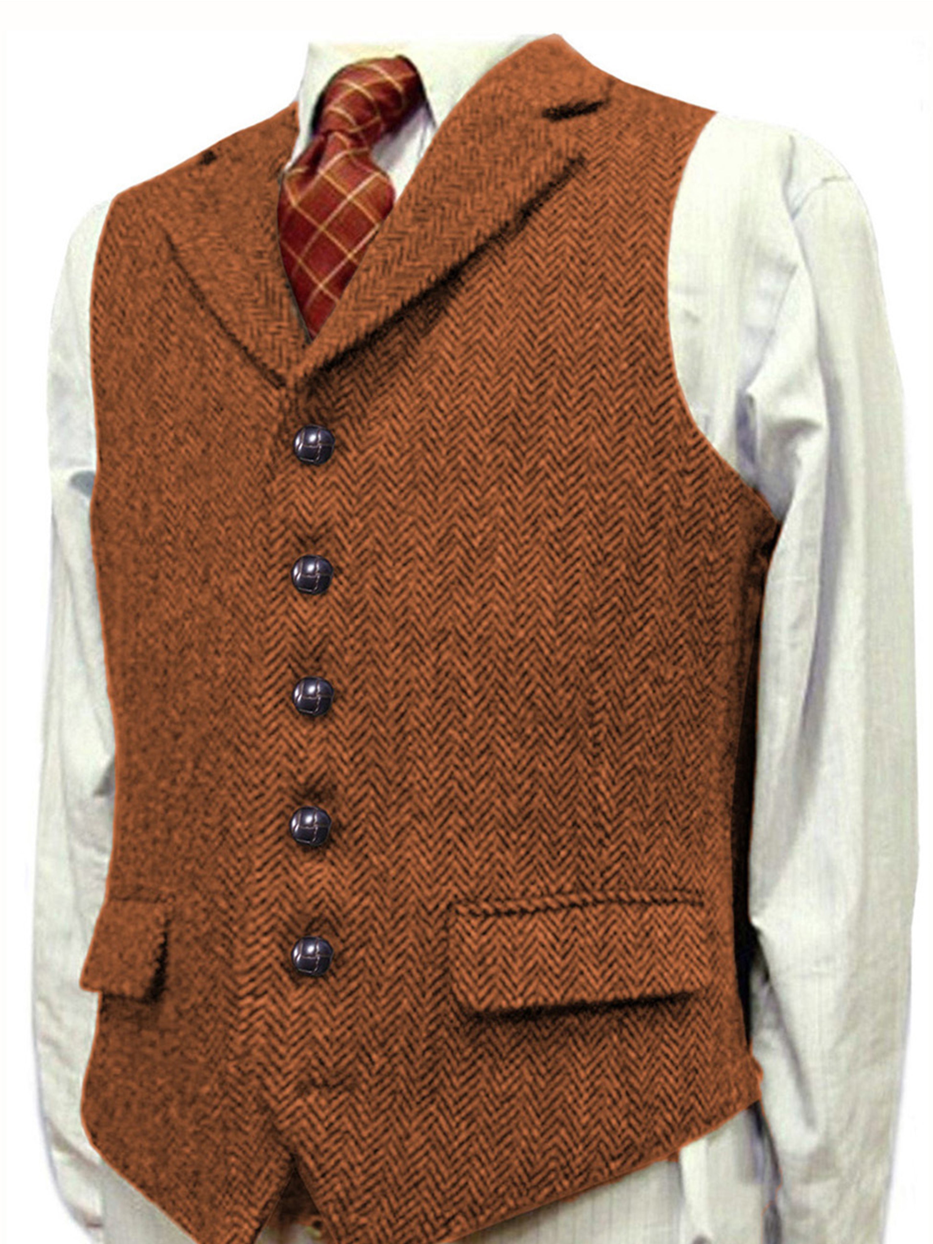 Herrenweste Herringbone Hochzeit Bräutigam Best Business Slim Vest