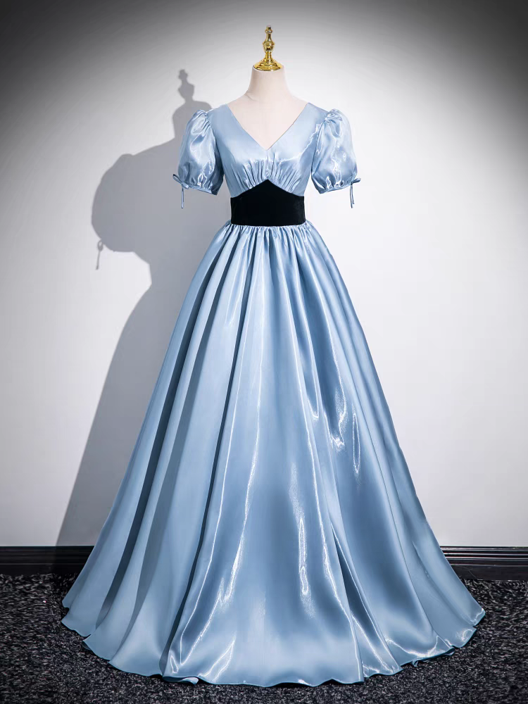 A-Linie V-Ausschnitt Ballkleid Kurze Ärmel Satin Prinzessin Quinceanera Kleid