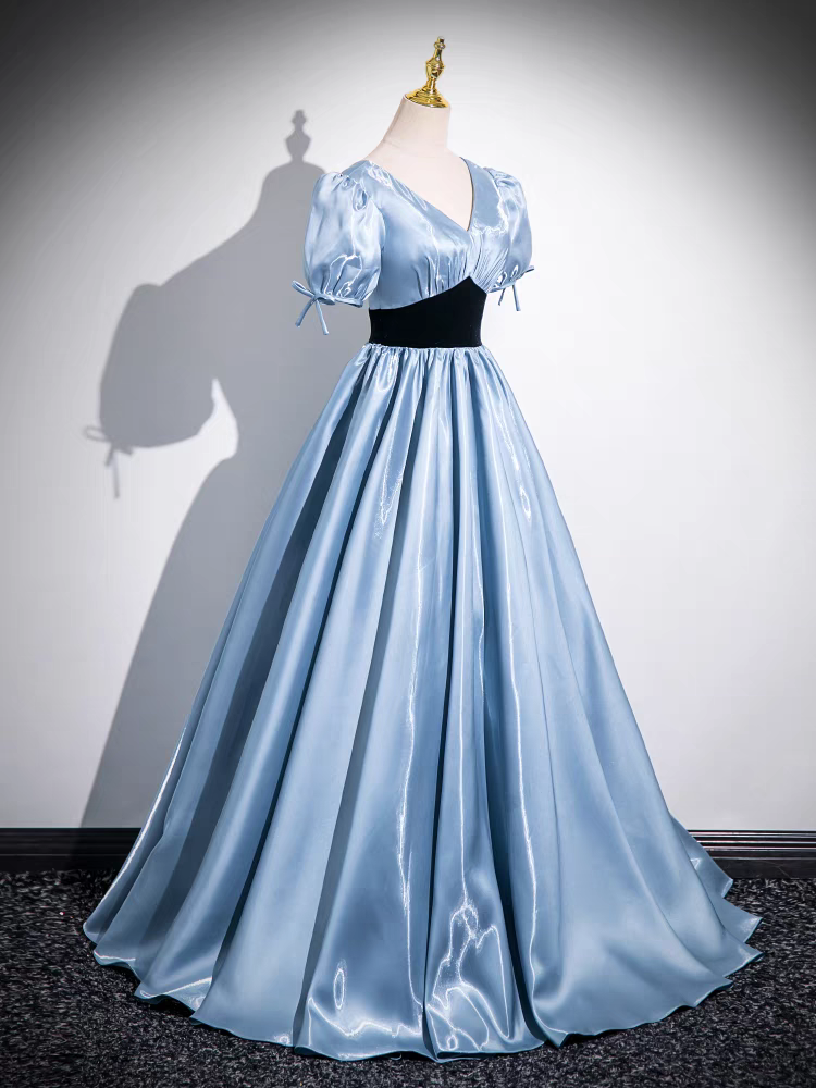 A-Linie V-Ausschnitt Ballkleid Kurze Ärmel Satin Prinzessin Quinceanera Kleid