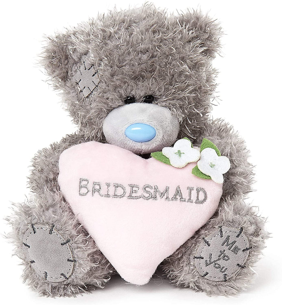 Grauer weicher flauschiger Plüsch Tatty Hochzeitstag Plüsch Teddybär hält Herz Brautjungfer Kissen gepolstert