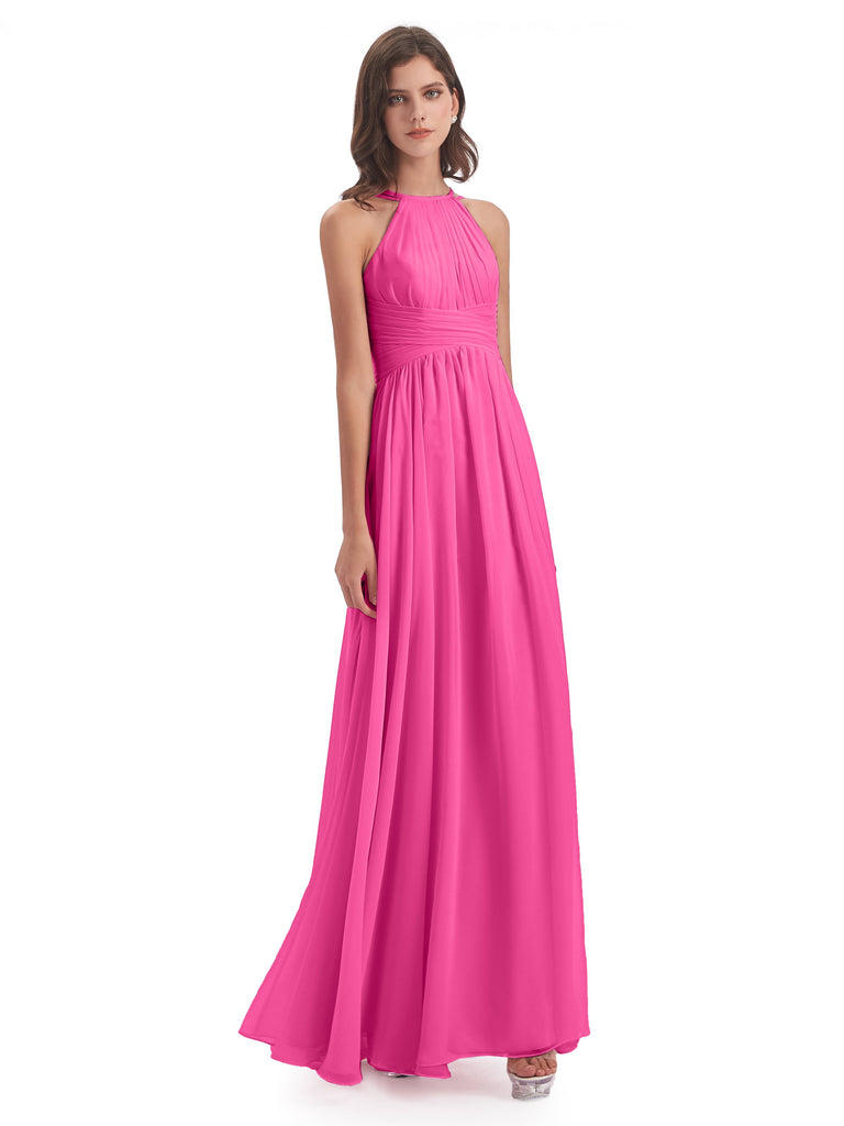 Ellianna A-Linie Bodenlange Spaghetti-Trägern Rücken-Reißverschluss Chiffon Lange Brautjungfernkleider