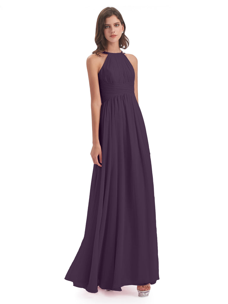 Ellianna A-Linie Bodenlange Spaghetti-Trägern Rücken-Reißverschluss Chiffon Lange Brautjungfernkleider
