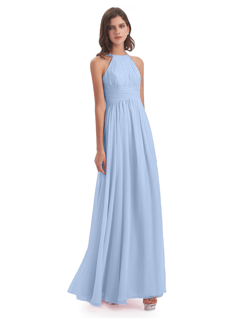 Ellianna A-Linie Bodenlange Spaghetti-Trägern Rücken-Reißverschluss Chiffon Lange Brautjungfernkleider