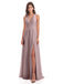 Emily A-Linie Bodenlange V-Ausschnitt geschlitzte Chiffon Lange Brautjungfernkleider