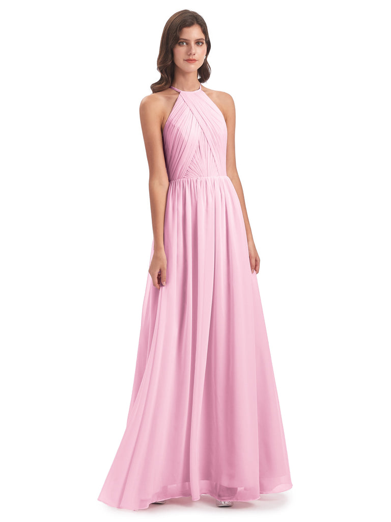 Mackenzie A-Linie Bodenlange Nackenträger Chiffon Lange Brautjungfernkleider