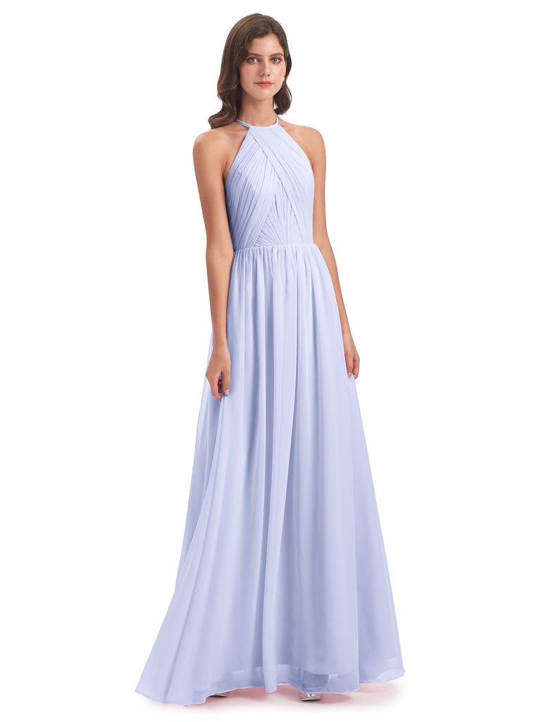 Mackenzie A-Linie Bodenlange Nackenträger Chiffon Lange Brautjungfernkleider