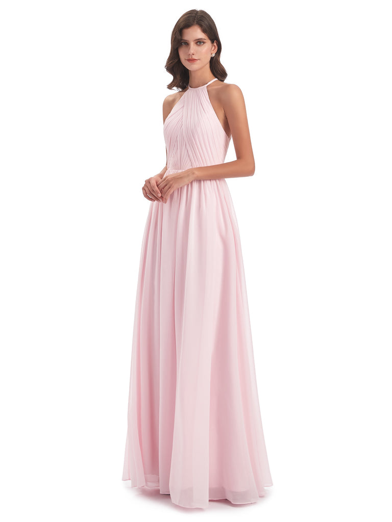 Mackenzie A-Linie Bodenlange Nackenträger Chiffon Lange Brautjungfernkleider