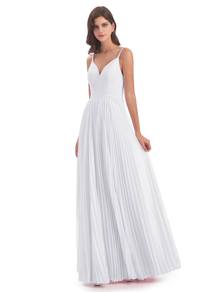 Jazlynn A-Linie Bodenlange Spaghetti-Trägern Chiffon Lange Brautjungfernkleider