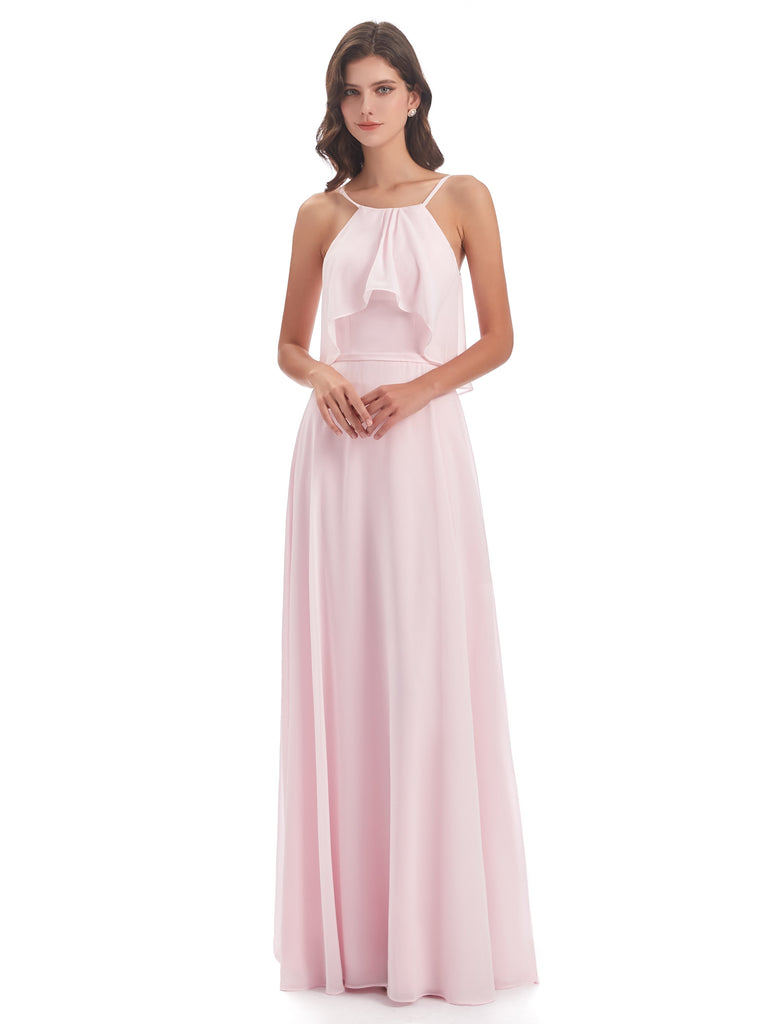 Paisley A-Linie Bodenlange Spaghetti-Trägern geschlitzte Chiffon Lange Brautjungfernkleider