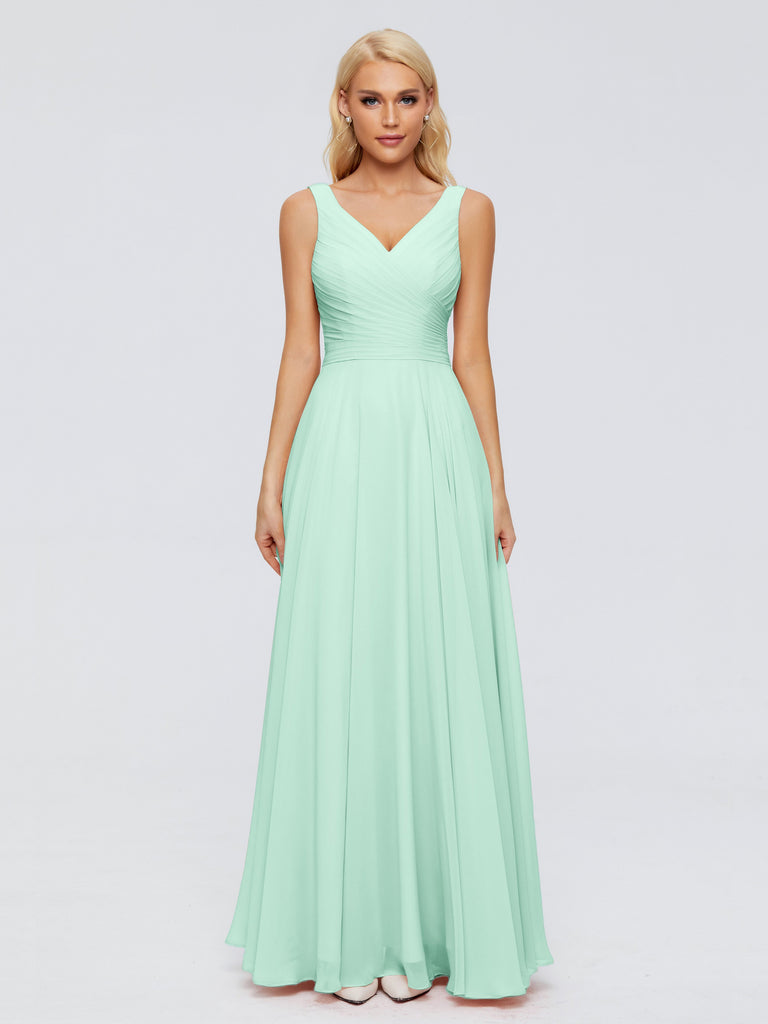 Ryleigh V-Ausschnitt Lange Chiffon Brautjungfernkleider